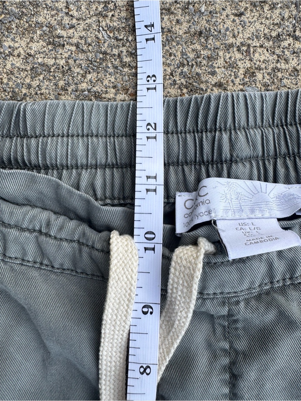 C&C California Olive Gray Drawstring Wide Leg Pants Large Boho Tencel Artsy - Picture 12 of 15